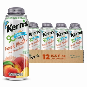 Kern’s Peach Nectar Lata Botella - Made with Fresh Fruit Puree & Peach Juice Concentrate for Fruit Smoothie Mix, Cocktail Mixers & Kids Beverages - 15.5oz, 12 Pack Resealable Juice Bottles