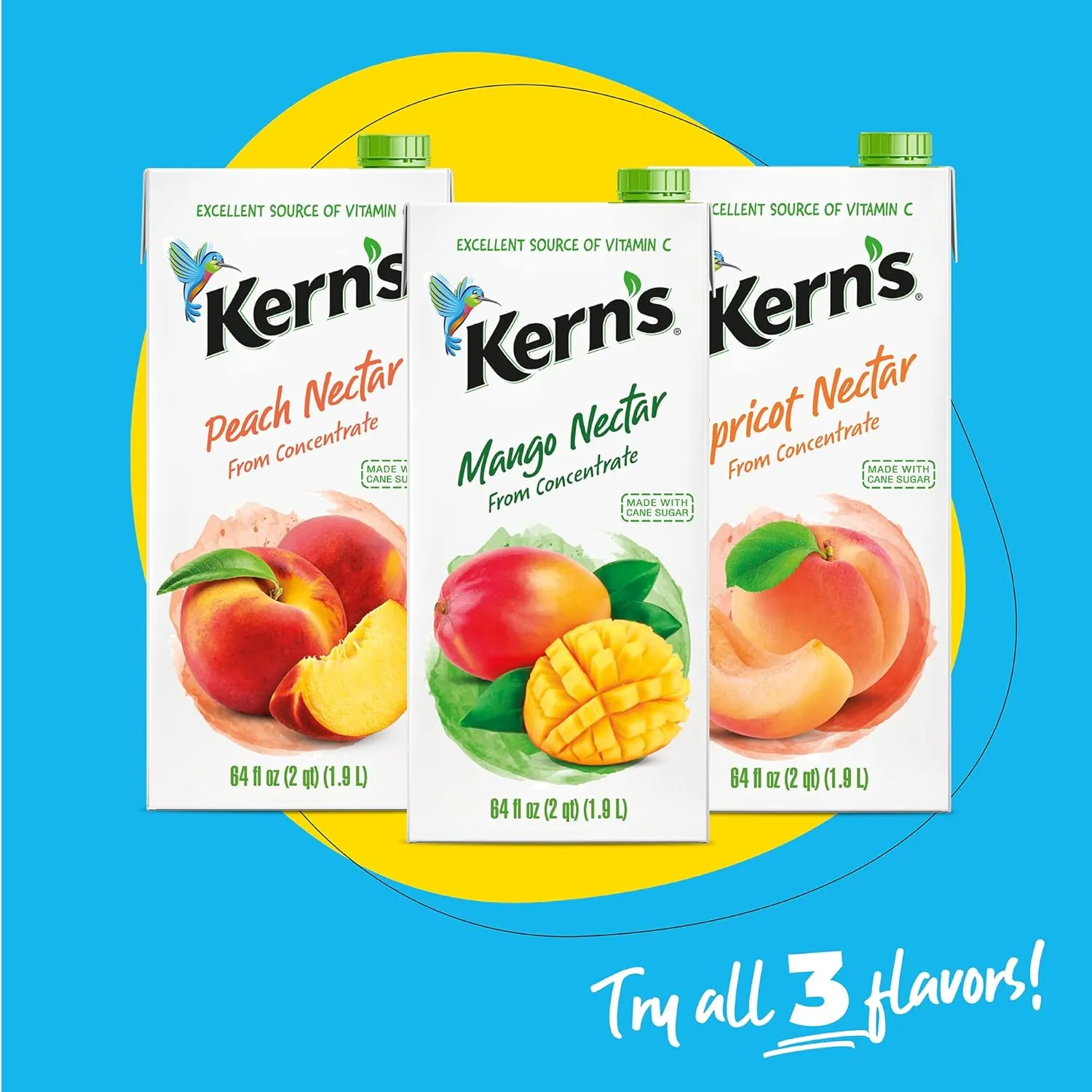 Kern’s Apricot Nectar Juice - Made with Fresh Fruit Puree & Apricot Juice Concentrate for Smoothie Mix, Cocktail Mixers, Kids Drink & Beverages - 64oz, 8 Pack Carton