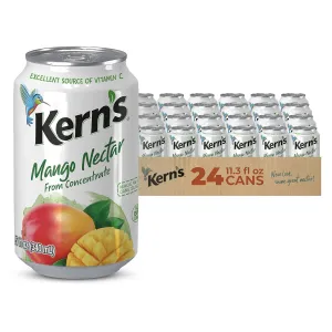 Kern’s Mango Juice Nectar - Mango Nectar Made with Fresh Fruit Puree - Tropical Fruit Juice Concentrate for Smoothie Mix, Cocktail Mixers & Kids Drinks & Beverages - 11.5oz, 24 Pack Canned Drinks