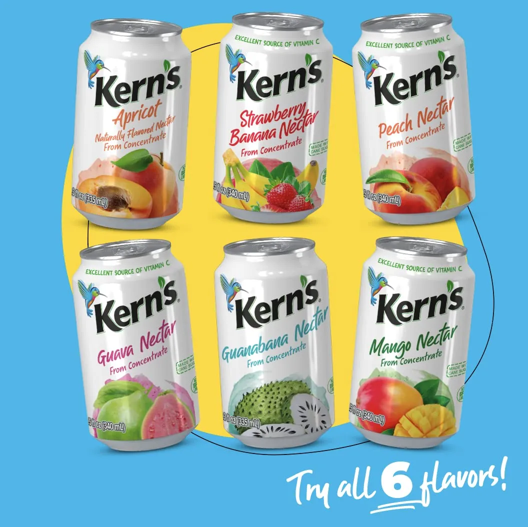 Kern’s Mango Juice Nectar - Mango Nectar Made with Fresh Fruit Puree - Tropical Fruit Juice Concentrate for Smoothie Mix, Cocktail Mixers & Kids Drinks & Beverages - 11.5oz, 24 Pack Canned Drinks