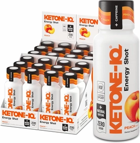 Ketone-IQ Exogenous Ketone Energy Shots with Caffeine - 24 Pack of Green Tea Caffeine Shots with 5g Bioidentical Ketones and B Vitamins - Fast Acting, On the Go Clean Energy Drink (Peach)