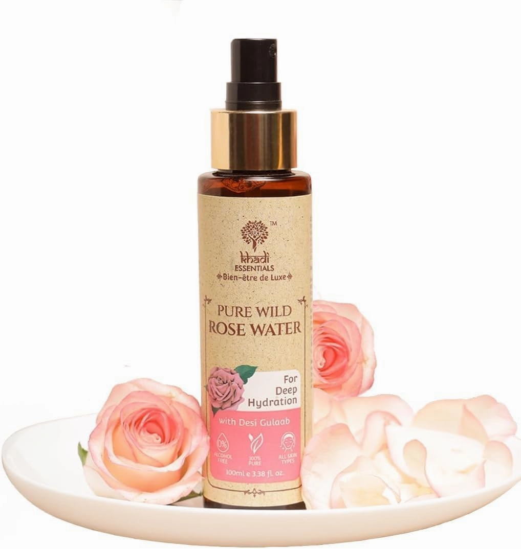 Khadi. Essentials Luxurious Ayurvedic Pure Rose Face Mist, A Toner That's All Rose Oil & Purified Water Perfect for Dry Skin, Enhances Glow, Makeup Remover, 100ml Pure Chemical Free Face Mizzle