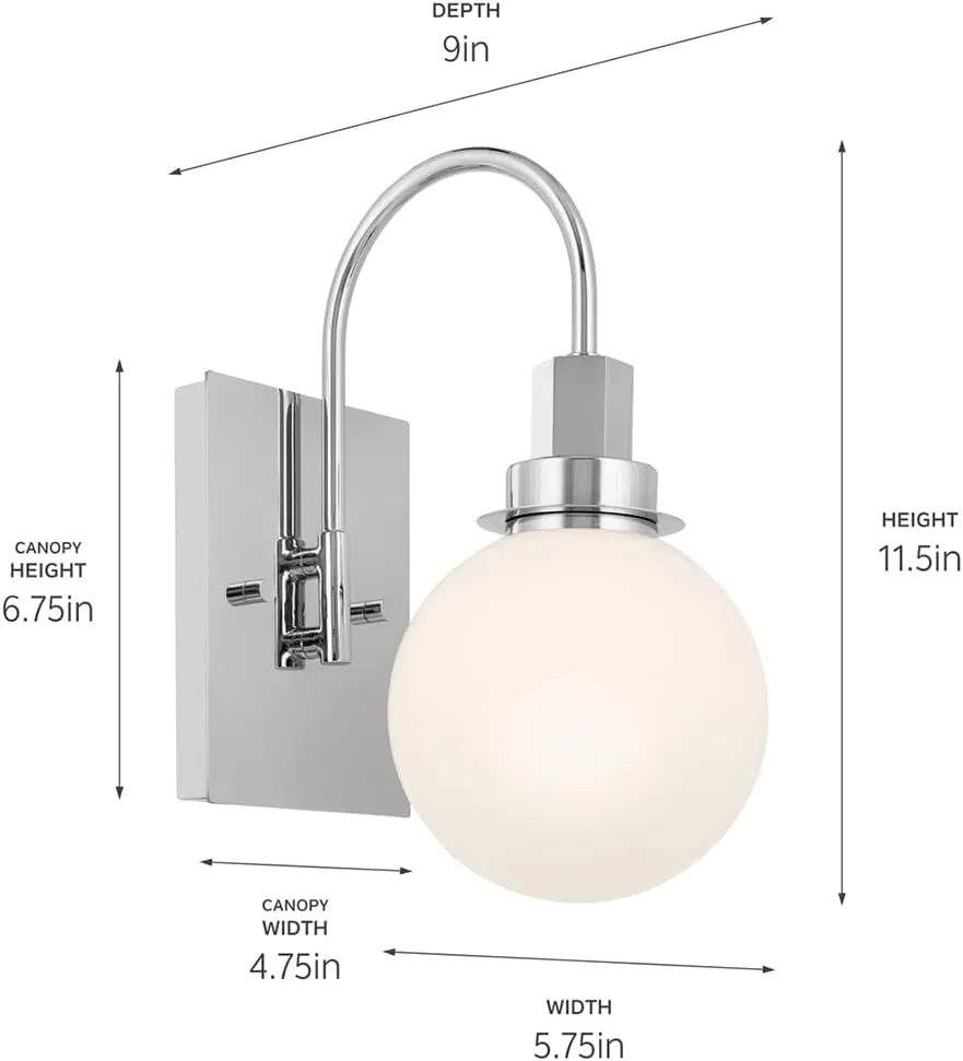 Kichler Hex 11.5 Inch 1 Light Wall Sconce with Opal Glass in Chrome, 11.5x9x5.75