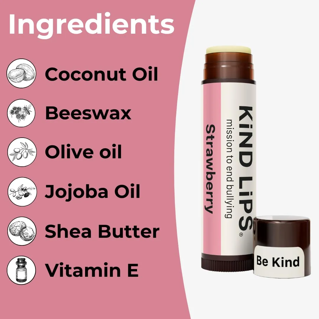 Kind Lips Variety Lip Balm Pack – 5 Flavors (Sweet Mint, Vanilla Lemon, Georgia Peach, Strawberry, Watermelon) – Natural Chapstick Alternative, Organic, Gluten & Grain Free, Made in USA