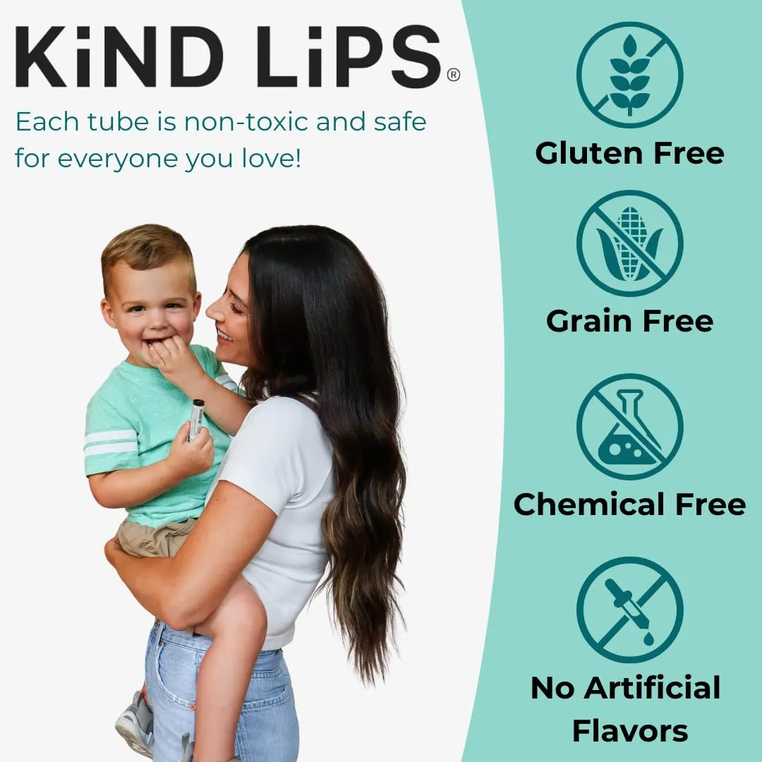 Kind Lips Variety Lip Balm Pack – 5 Flavors (Sweet Mint, Vanilla Lemon, Georgia Peach, Strawberry, Watermelon) – Natural Chapstick Alternative, Organic, Gluten & Grain Free, Made in USA