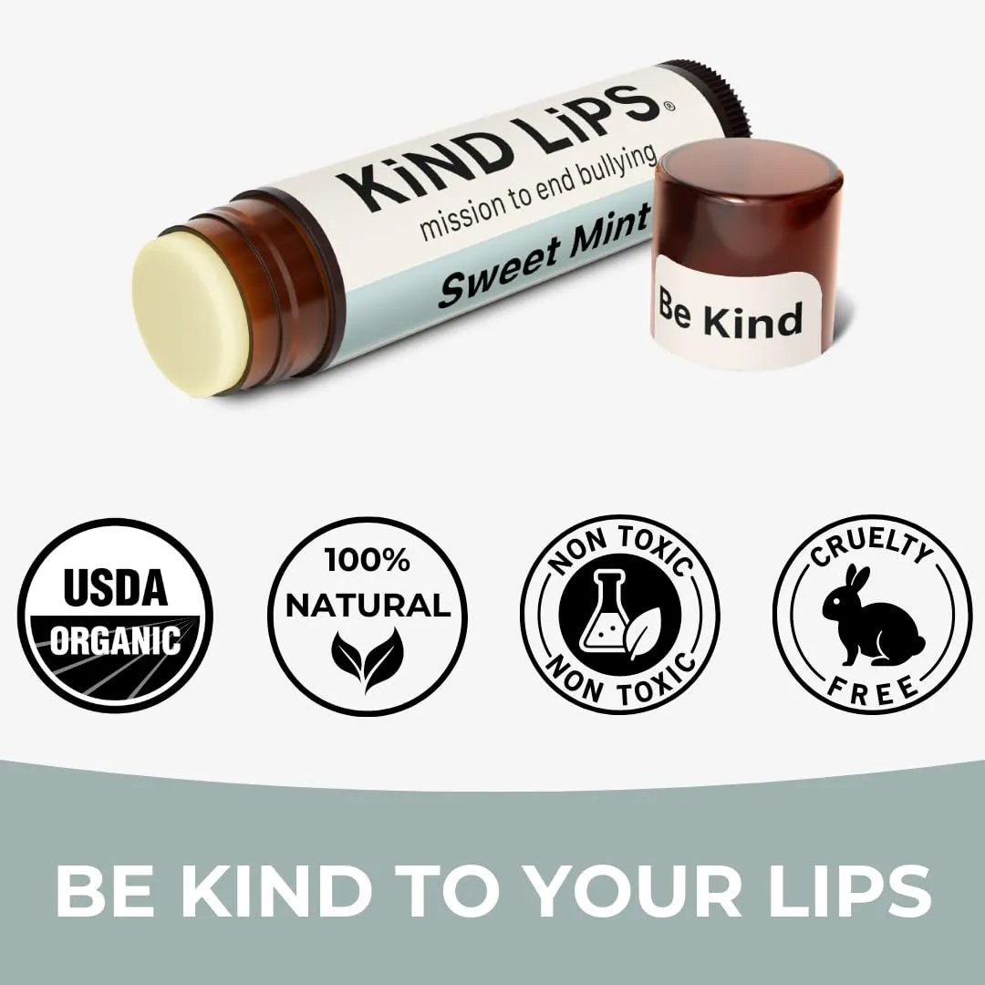 Kind Lips Variety Lip Balm Pack – 5 Flavors (Sweet Mint, Vanilla Lemon, Georgia Peach, Strawberry, Watermelon) – Natural Chapstick Alternative, Organic, Gluten & Grain Free, Made in USA