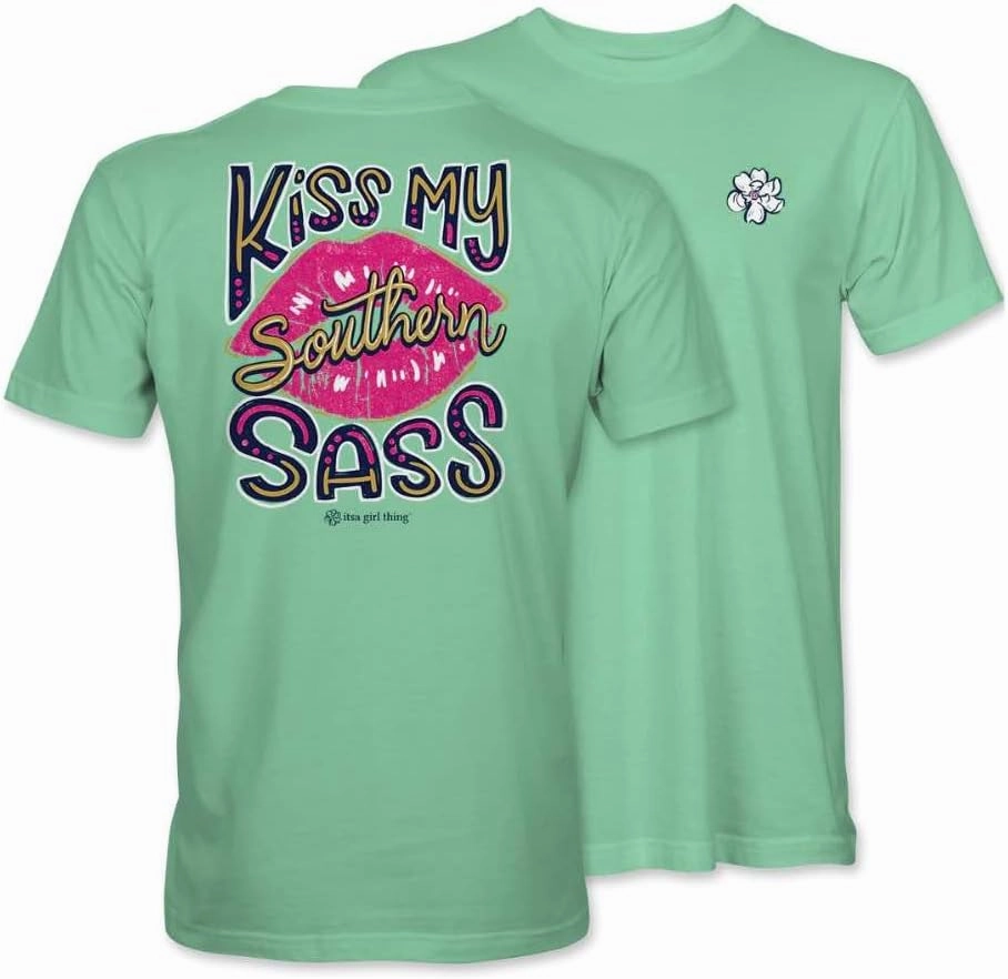 Kiss My Southern Sass Graphic T-Shirt, Mint Green, Women's