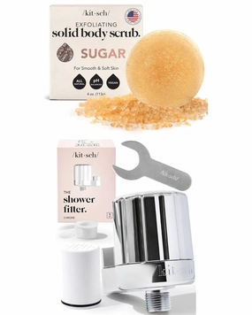 Kitsch Exfoliating Sugar Body Scrub Bar & Shower Head Filter for Hard Water with Discount