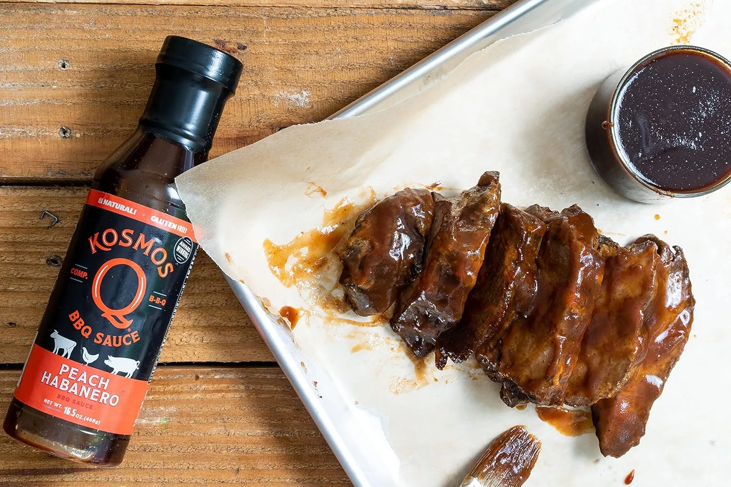 Kosmos Q Peach Habanero BBQ Sauce - 15.5 Oz Bottle for BBQ & Marinades w/Sweet and Spicy Flavor - Thick Barbecue Sauce for Tender & Juicy Meat (Peach Habanero)