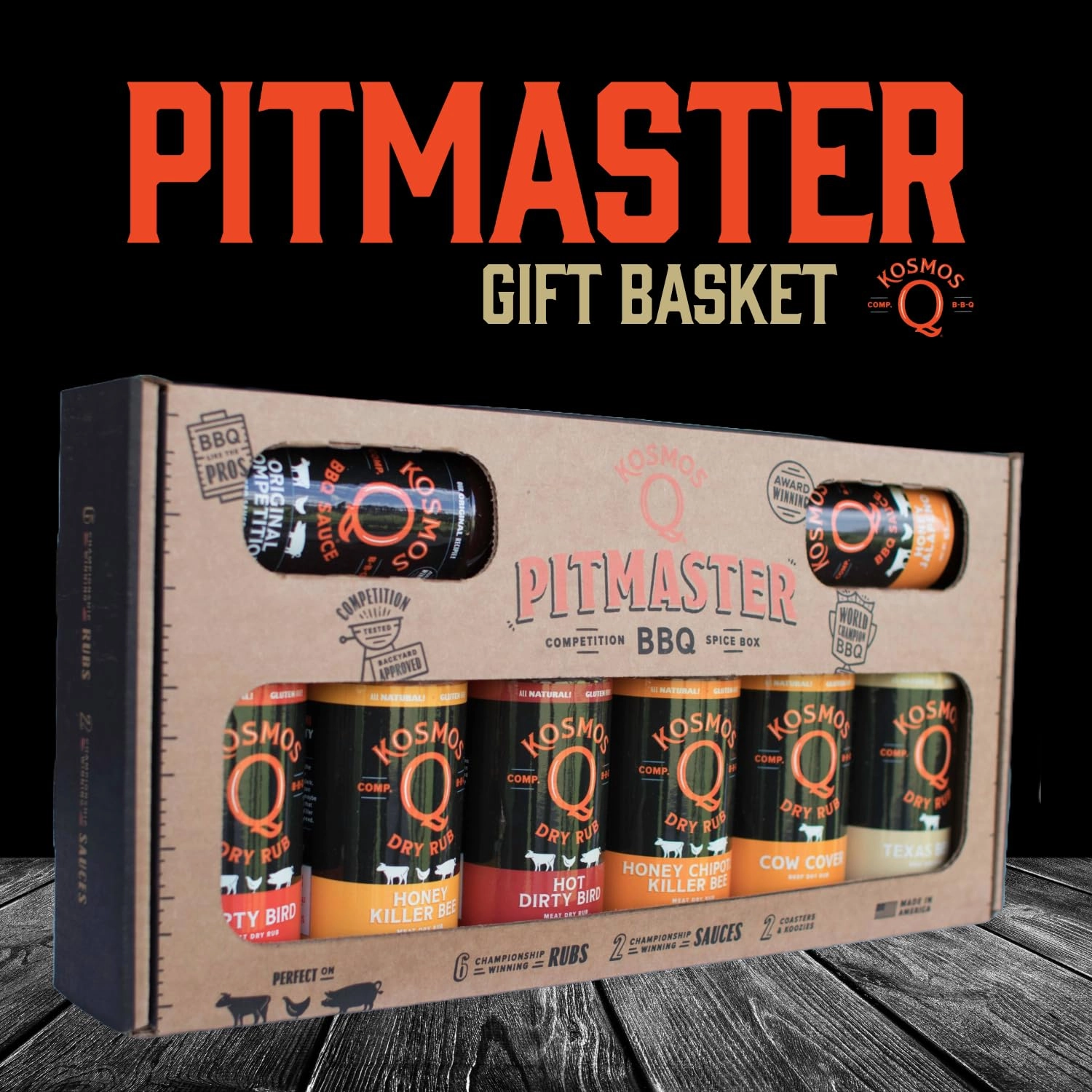 Kosmos Q Pitmaster BBQ Sauce Gift Set - BBQ Sauce & BBQ Spices Sampler Set - 8-Piece Grill Seasoning Set w/Barbecue Sauce & Meat Rubs (8 Flavors)