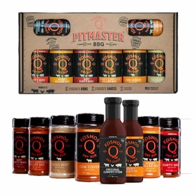 Kosmos Q Pitmaster BBQ Sauce Gift Set - BBQ Sauce & BBQ Spices Sampler Set - 8-Piece Grill Seasoning Set w/Barbecue Sauce & Meat Rubs (8 Flavors)