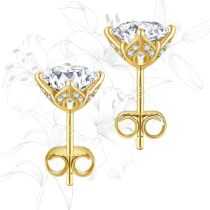 KRKC Moissanite Earrings, Lab Grown Diamond Stud Earrings for Women, 14K Golden Plated Sterling Silver, Bloom Design, 2 Carat D Color VVS1, Hypoallergenic, Gift for Wife, Mom, Her