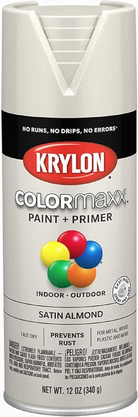 Krylon K05554007 COLORmaxx Spray Paint and Primer for Indoor/Outdoor Use, Satin Almond, 12 Ounce (Pack of 1)