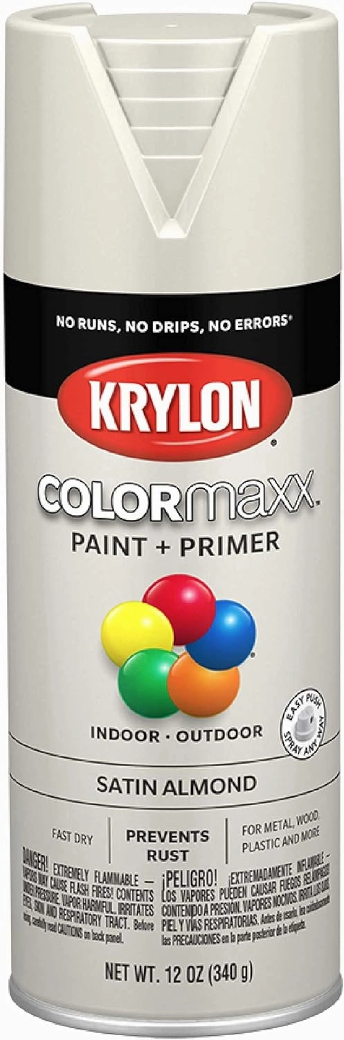 Krylon K05554007 COLORmaxx Spray Paint and Primer for Indoor/Outdoor Use, Satin Almond, 12 Ounce (Pack of 1)