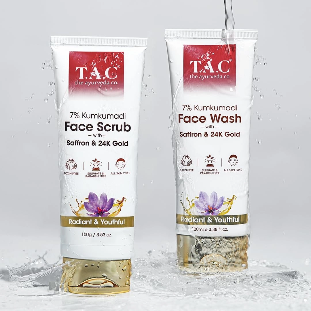 Kumkumadi 7% Face Scrub & Kumkumadi Face Wash for Glowing Skin, Toxin-Free, and Paraben-Free - Suitable for All Skin Types (100gm   100ml)