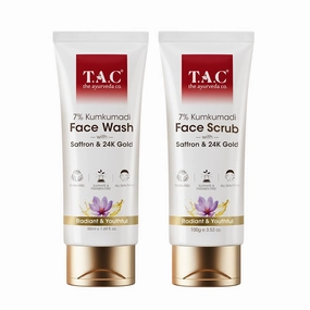 Kumkumadi 7% Face Scrub & Kumkumadi Face Wash for Glowing Skin, Toxin-Free, and Paraben-Free - Suitable for All Skin Types (100gm   100ml)