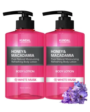 Kundal Honey & Macadamia [White Musk] Body Lotion Natural Moisturizer with 82% Aloe Vera/Deep Hydration for Dry Skin/No Chemical for Sensitive Skin Friendly 1,000ml(16.9 Fl Oz x 2ea/set)