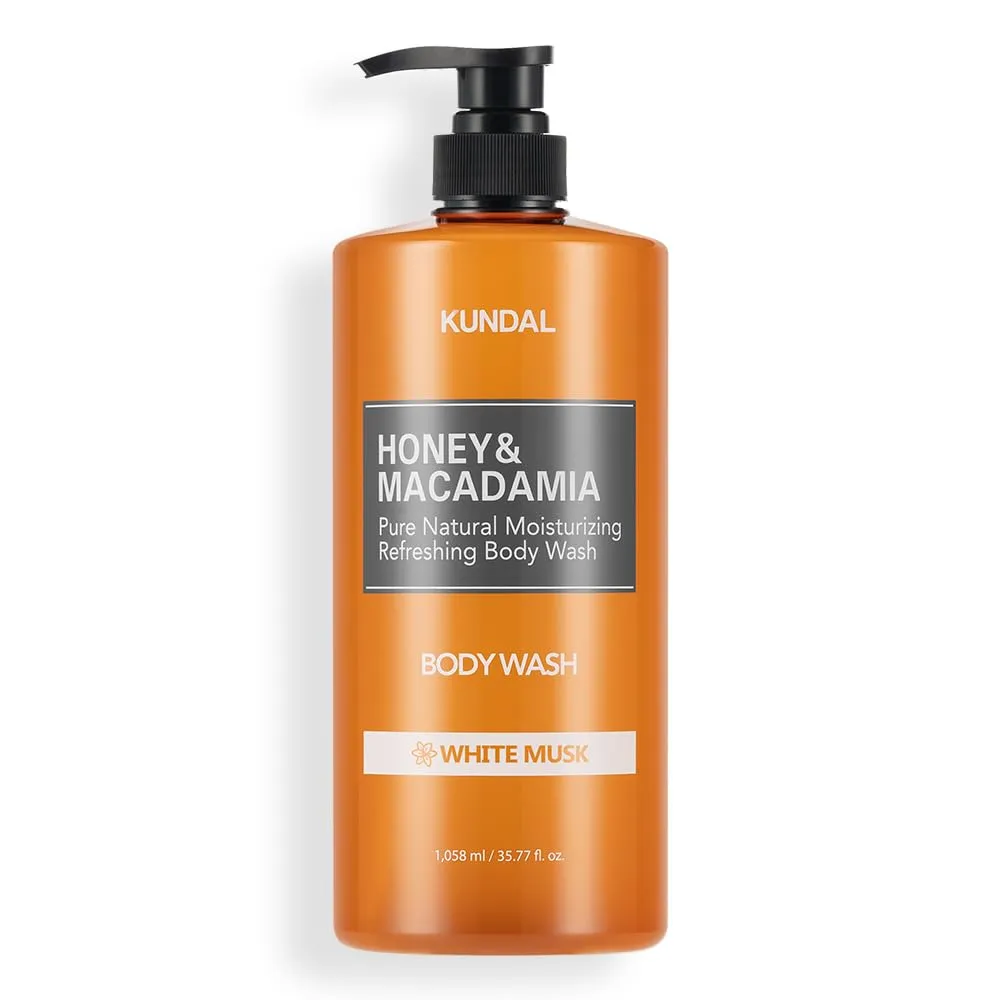 KUNDAL Nature Honey & Macadamia Natural Moisturizing Body Wash Deep Nourishment, Natural Extracts Blend, 10,000 ppm Honey, Safe for All Ages, Soft & Smooth Skin 32.77 fl oz (Pack of 1) (White Musk)