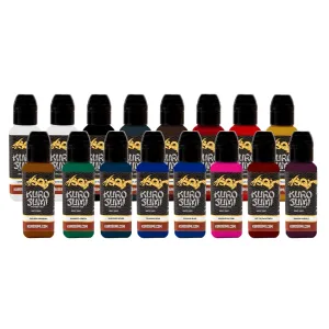 Kuro Sumi Japanese Tattoo Color Ink Set, Vegan Professional Tattooing Inks, Primary Set #1 16 Bottles, 1.5 Fluid Ounce