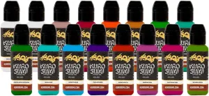 Kuro Sumi Japanese Tattoo Color Ink Set, Vegan Professional Tattooing Inks, Primary Set #4 16 Bottles, 1.5 Fluid Ounce