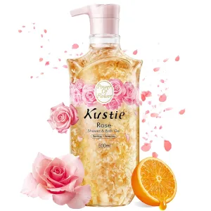 Kustie Rose Body Wash for Women & Men, Natural Petals Body Wash, 24H Fragrance & Moisturizing Deep Cleanse Rose Shower Gel for Sensitive & Dry Skin with Pump Bottle, 16.9 oz
