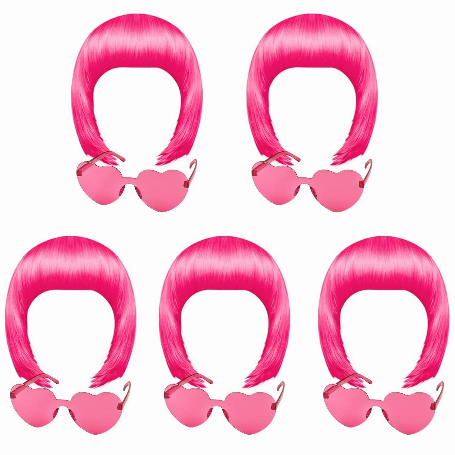 KUUQA 10 Pieces Peach Red Party Wigs and Sunglass Set, Peach Red Short Bob Wig Sunglass Pack Costume Cosplay Wig Daily Party Hairpieces for Bachelorette Neon Party Favors Halloween Decorations
