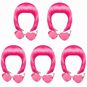 KUUQA 10 Pieces Peach Red Party Wigs and Sunglass Set, Peach Red Short Bob Wig Sunglass Pack Costume Cosplay Wig Daily Party Hairpieces for Bachelorette Neon Party Favors Halloween Decorations