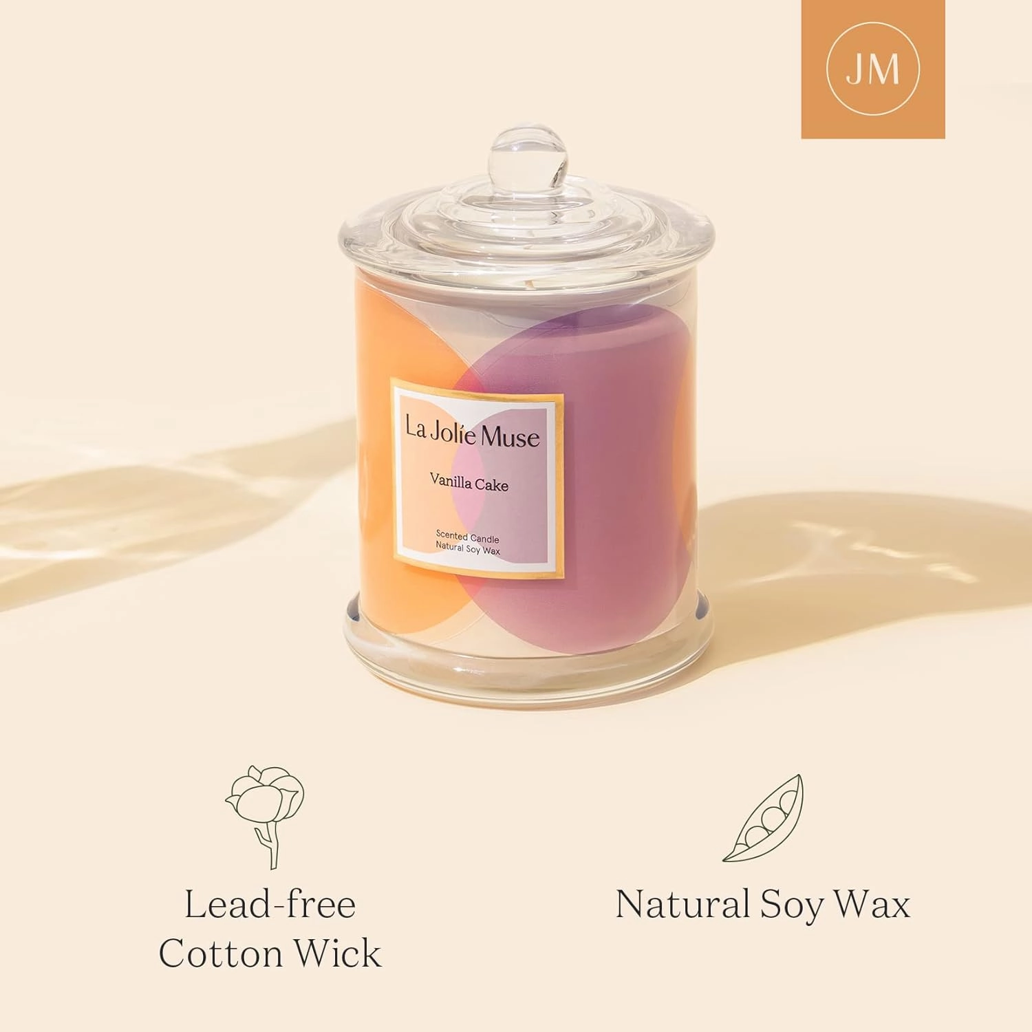 LA JOLIE MUSE Vanilla Cake Candle, Scented Candles, Luxury Candle Gift, 70 Hours Burning Time, Candle Gift for Holiday, Natural Soy Candle for Home Scented