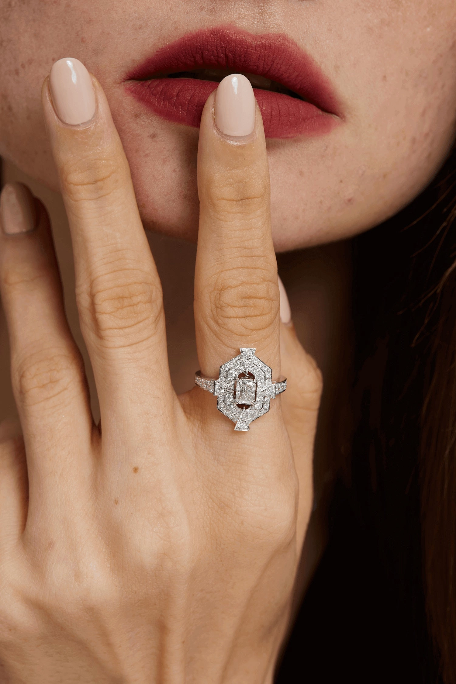 Lab Diamond Art Deco Ring in White Gold