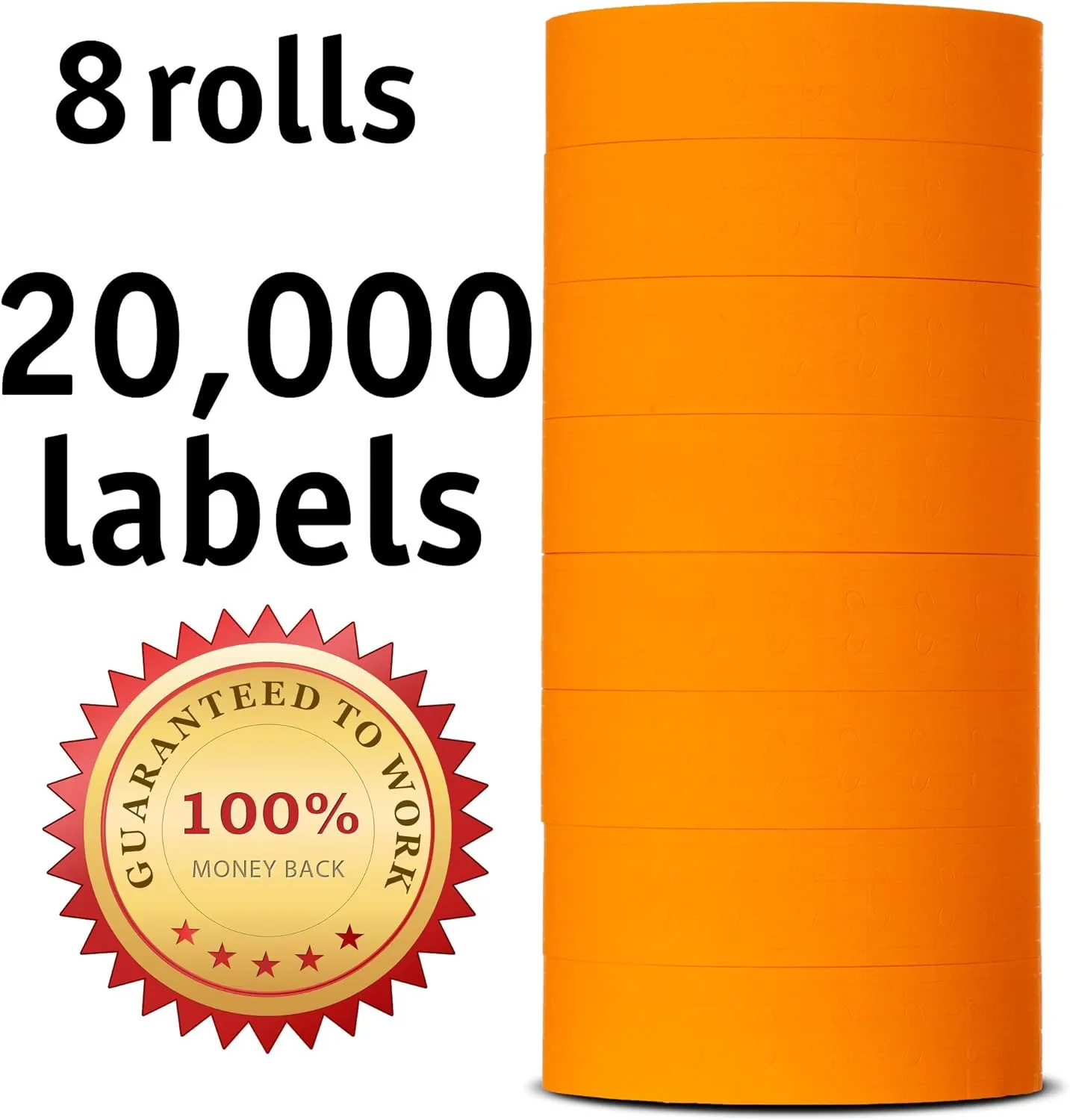 Labels for Monarch 1131 Labeler - Orange - 20,000 Labels - Pack with 8 Rolls - Ink Roller Included - Made and Delivered by Labels for Us