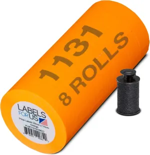Labels for Monarch 1131 Labeler - Orange - 20,000 Labels - Pack with 8 Rolls - Ink Roller Included - Made and Delivered by Labels for Us