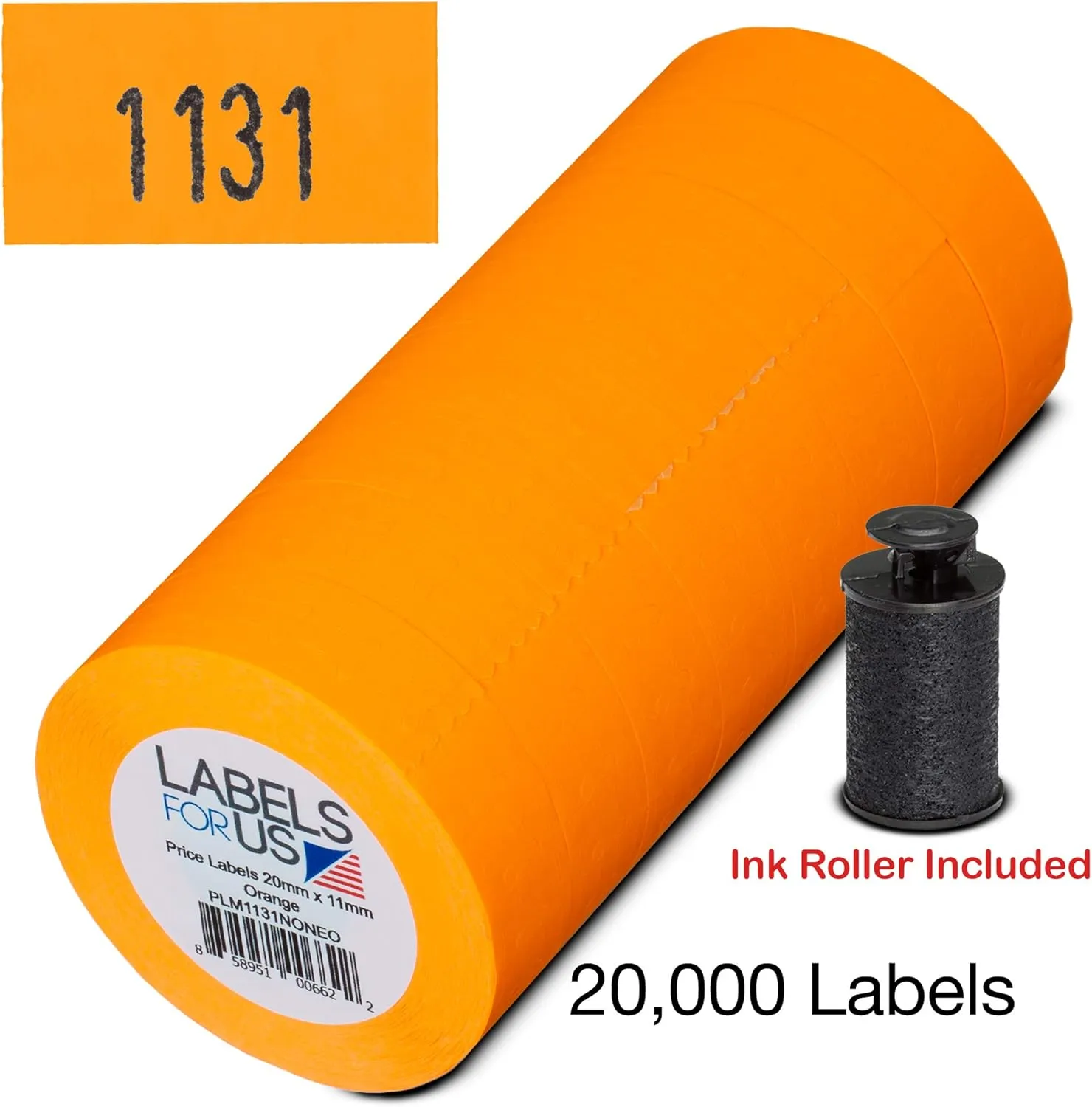 Labels for Monarch 1131 Labeler - Orange - 20,000 Labels - Pack with 8 Rolls - Ink Roller Included - Made and Delivered by Labels for Us