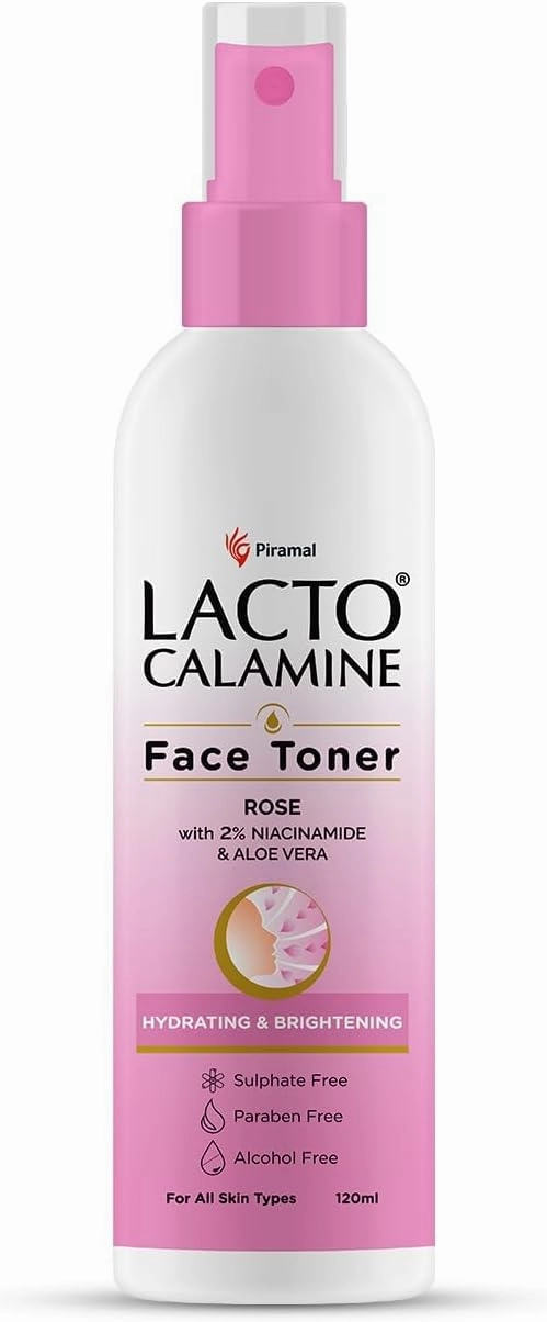 Lact'o Calamin'e Rose Water Toner for Glowing Skin | 120ml | Gulab Jal Face Toner | Rosewater with Aloe Vera & 2% Niacinamide | Moisturises Skin | No Sulphate, Alcohol, & Parabens