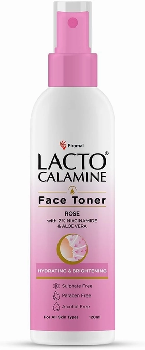 Lact'o Calamin'e Rose Water Toner for Glowing Skin | 120ml | Gulab Jal Face Toner | Rosewater with Aloe Vera & 2% Niacinamide | Moisturises Skin | No Sulphate, Alcohol, & Parabens