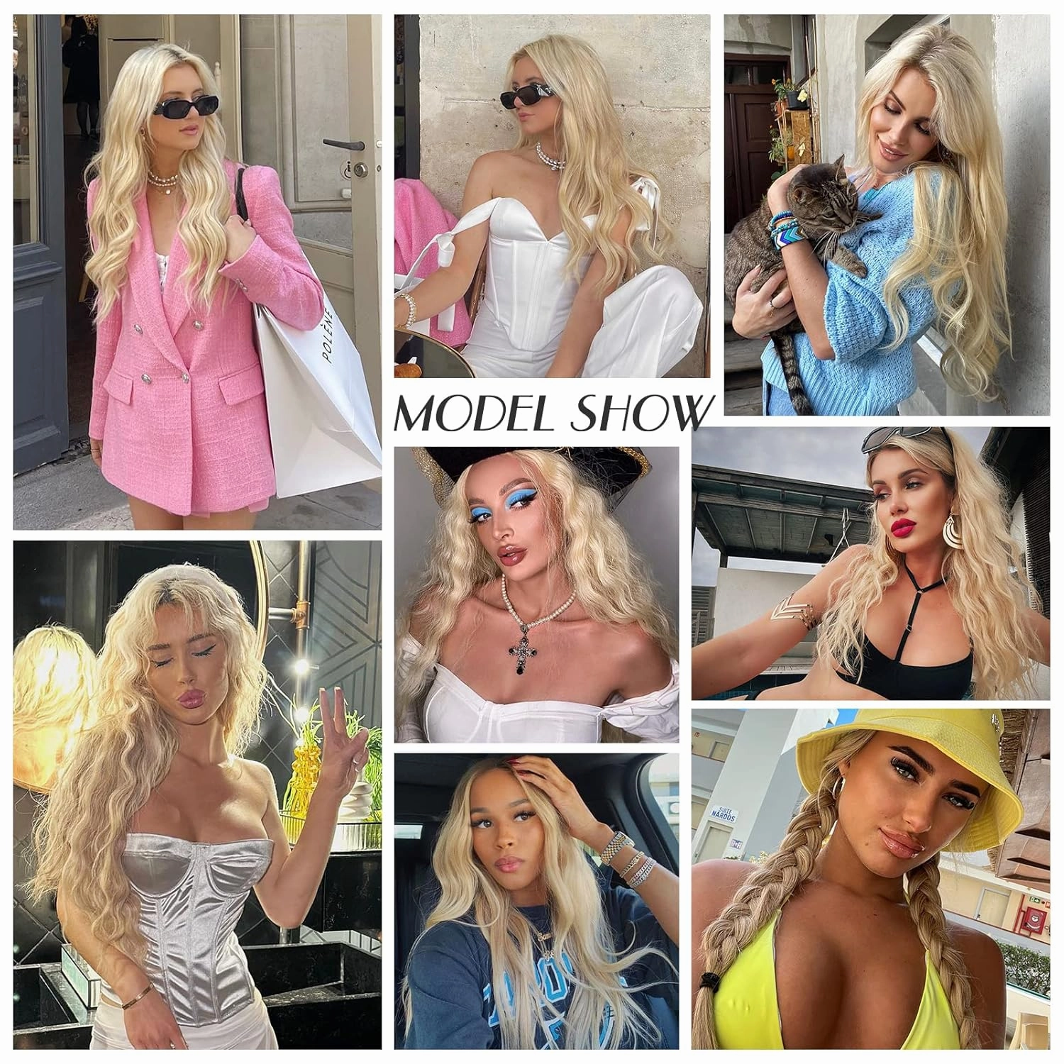 Lady Miranda Long Platinum Blonde Wig 28 Inch Natural Wavy Blonde Wig Middle Part Blonde Lace Wig Synthetic Hair Blonde Wigs for White Women