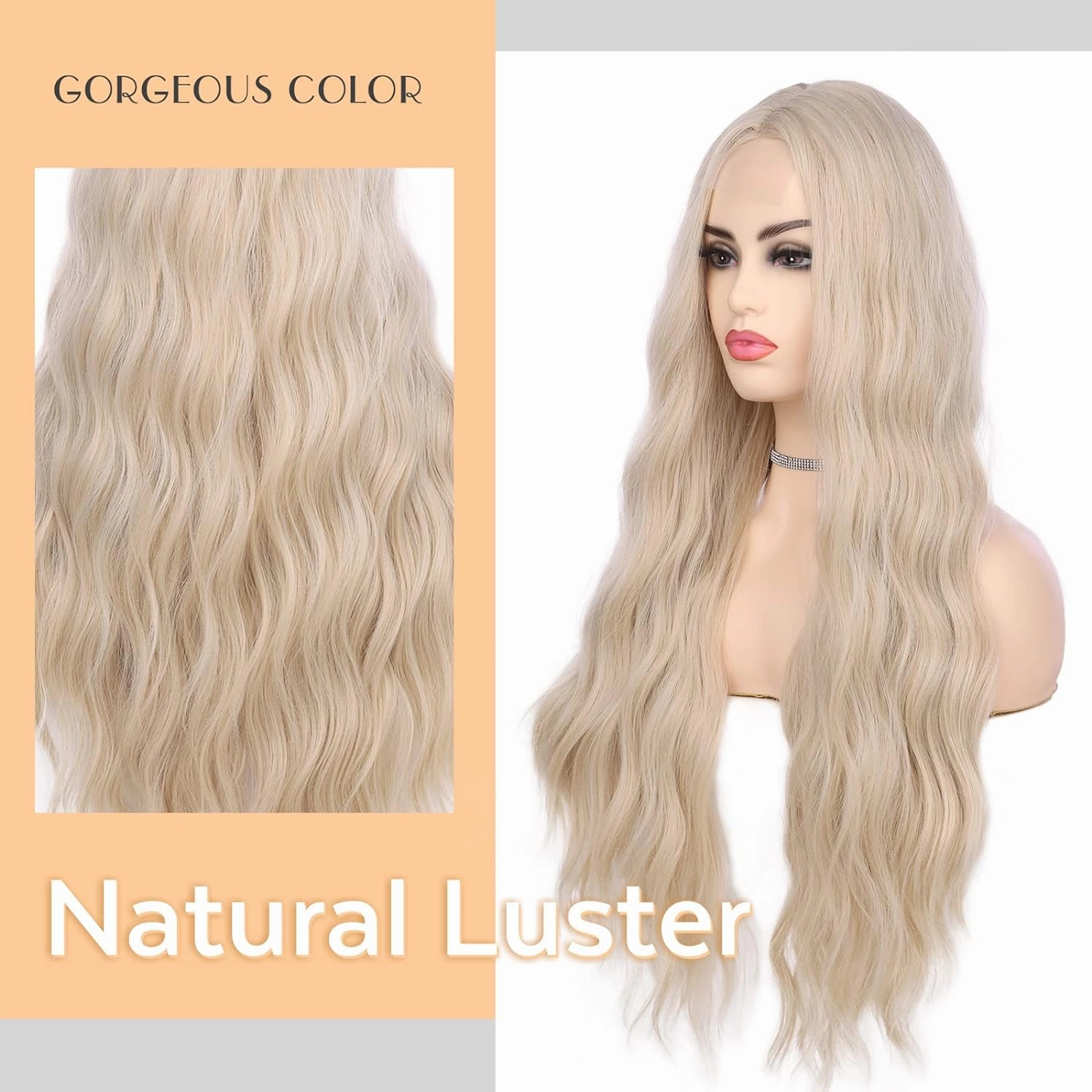 Lady Miranda Long Platinum Blonde Wig 28 Inch Natural Wavy Blonde Wig Middle Part Blonde Lace Wig Synthetic Hair Blonde Wigs for White Women