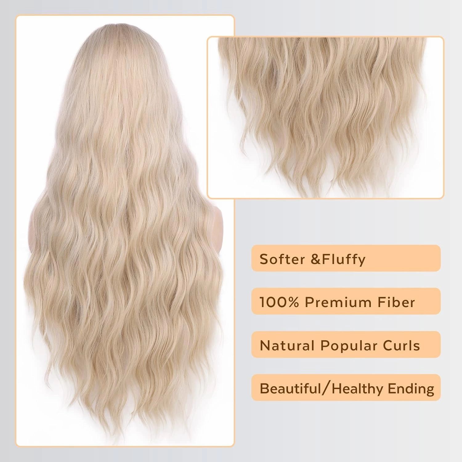Lady Miranda Long Platinum Blonde Wig 28 Inch Natural Wavy Blonde Wig Middle Part Blonde Lace Wig Synthetic Hair Blonde Wigs for White Women