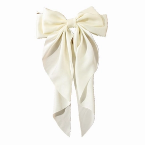 Large Ribbon Bow Hair Clip for Women Silky Satin Bowknot Handmade Girls Hairpins Barrettes (Beige)