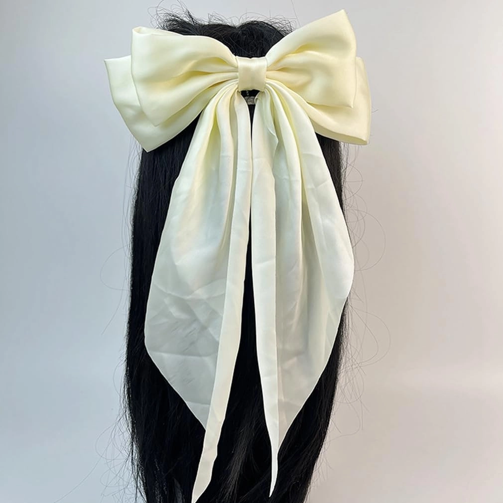 Large Ribbon Bow Hair Clip for Women Silky Satin Bowknot Handmade Girls Hairpins Barrettes (Beige)