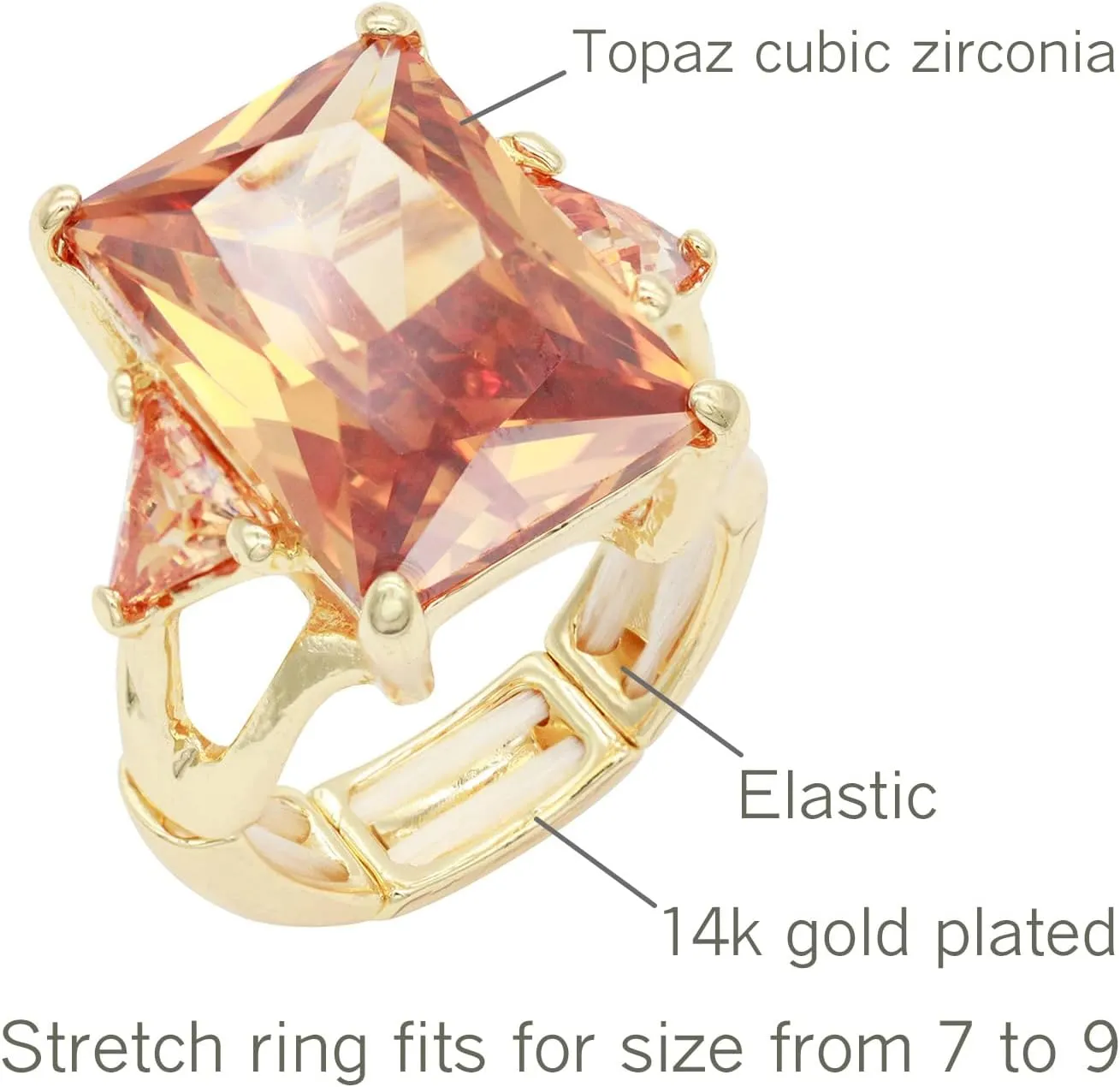 Lavencious Big Bold Radiant CZ Stones Stretch Rings for Women Size for 7-9