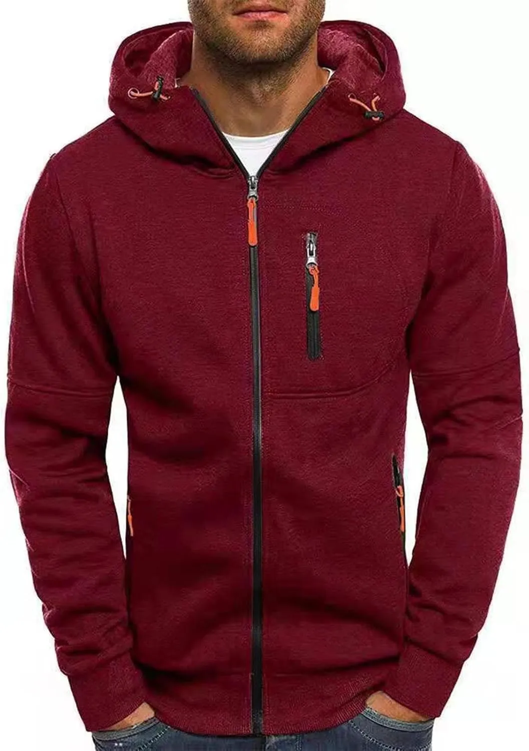 LCMTWX Mens Hoodies Pullover Casual Loose Solid Hooded Sweater Top Heavyweight Fleece Hoodie Sports Hooded Jacket Full Zip
