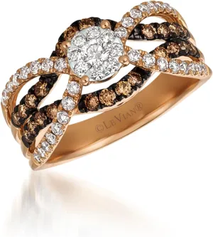 LE VIAN 3/4 Carat Vanilla and Chocolate Diamond Statement Ring for Women | 14k Two Tone Gold Round Halo Ring for Her (G-H/Brown, VS2-SI1/SI, 0.79 cttw) Anniversary Wedding Promise Band Size 7