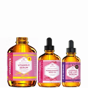 Leven Rose Anti-Aging Power Pack, with Vitamin E Serum, Pomegranate Seed Oil 2oz, Coffee Eye Lift Serum 1oz, for Hair, Skin, and Face
