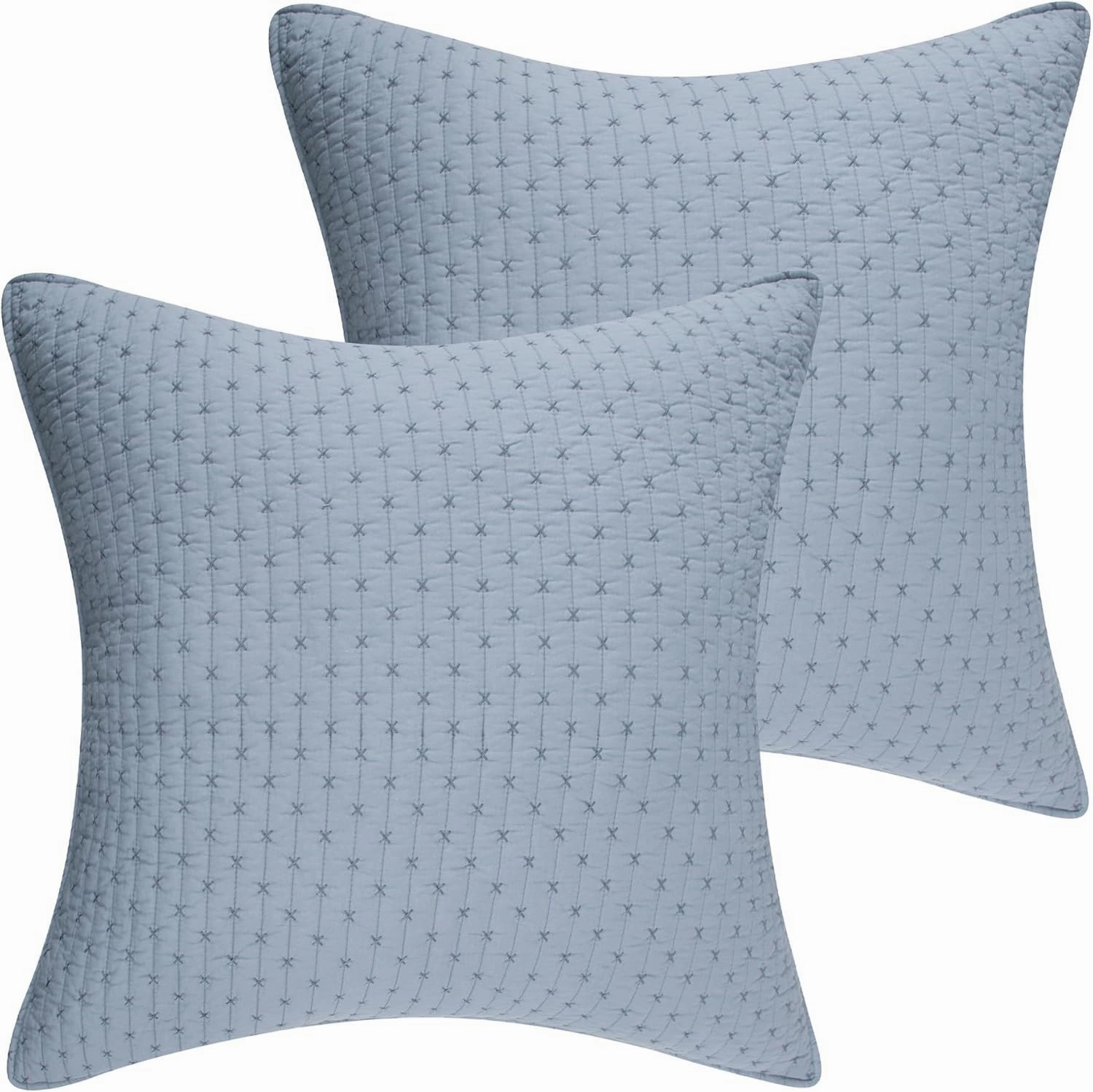 Levtex Home - Cross Stitch Chambray - Quilted Euro Shams Set of Two (26 x 26 in.) - Cross Stitched Pattern - Cotton Fabric