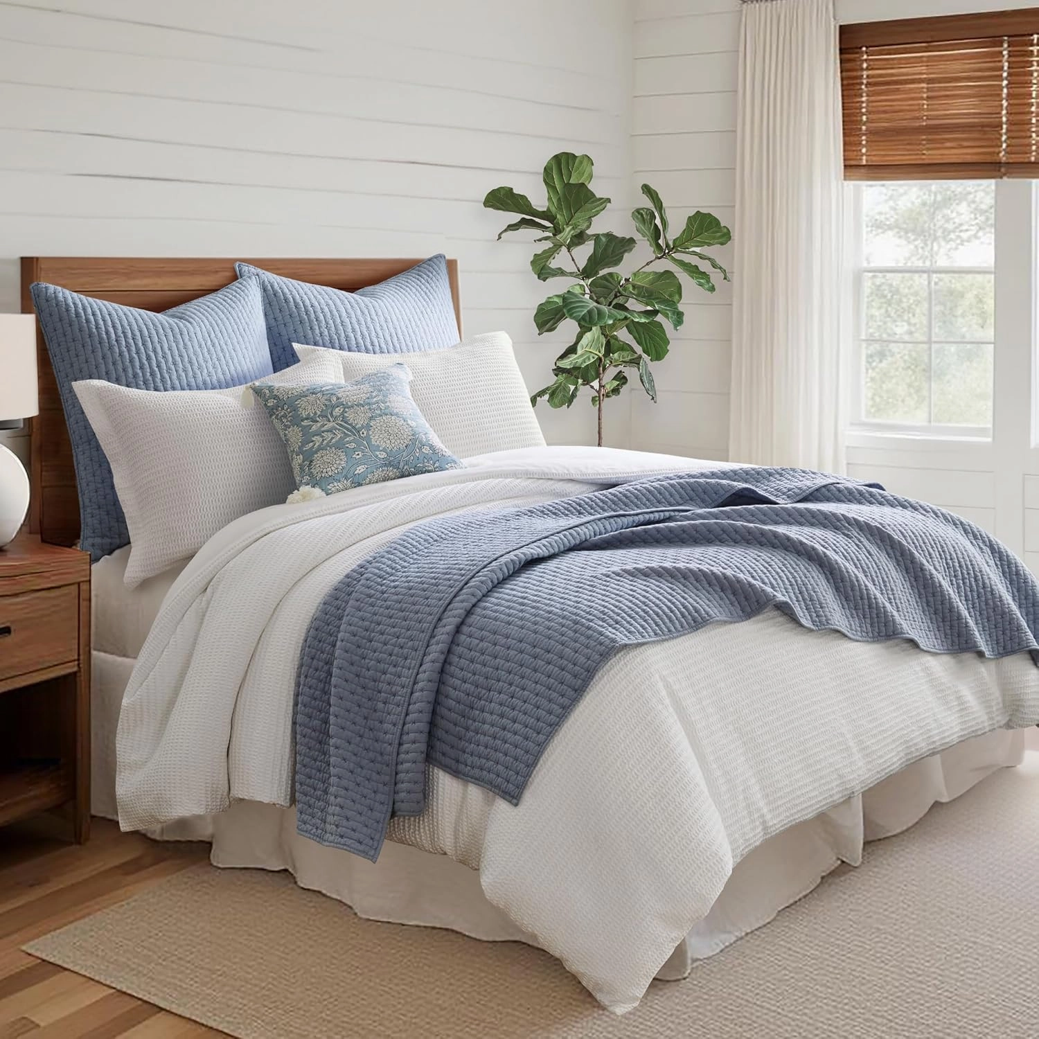 Levtex Home - Cross Stitch Chambray - Quilted Euro Shams Set of Two (26 x 26 in.) - Cross Stitched Pattern - Cotton Fabric