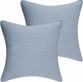 Levtex Home - Cross Stitch Chambray - Quilted Euro Shams Set of Two (26 x 26 in.) - Cross Stitched Pattern - Cotton Fabric
