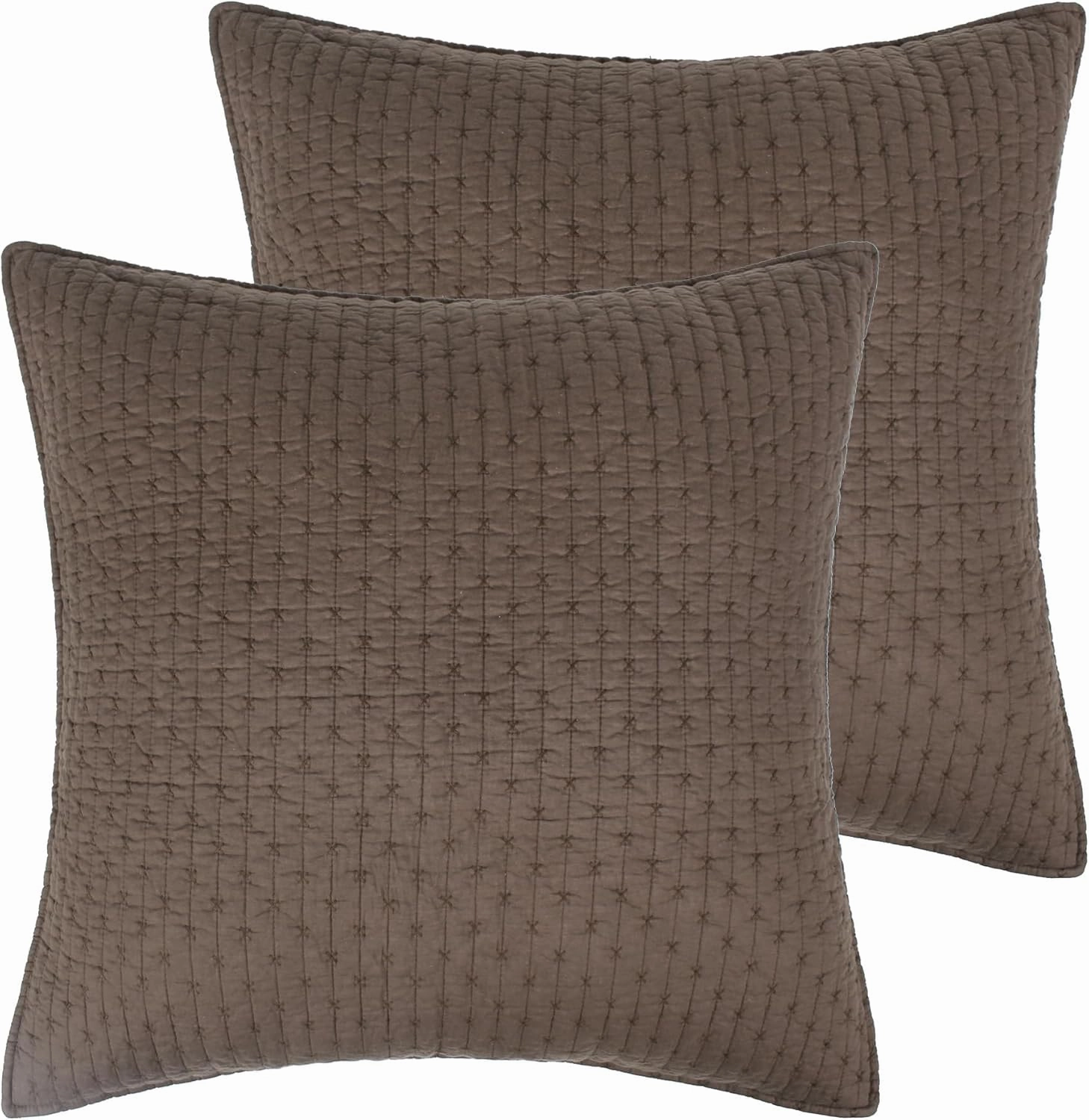 Levtex Home - Cross Stitch Cocoa - Euro Shams Set of Two - (26x26in.), No Insert - Cross Stitched Pattern - Cotton Fabric