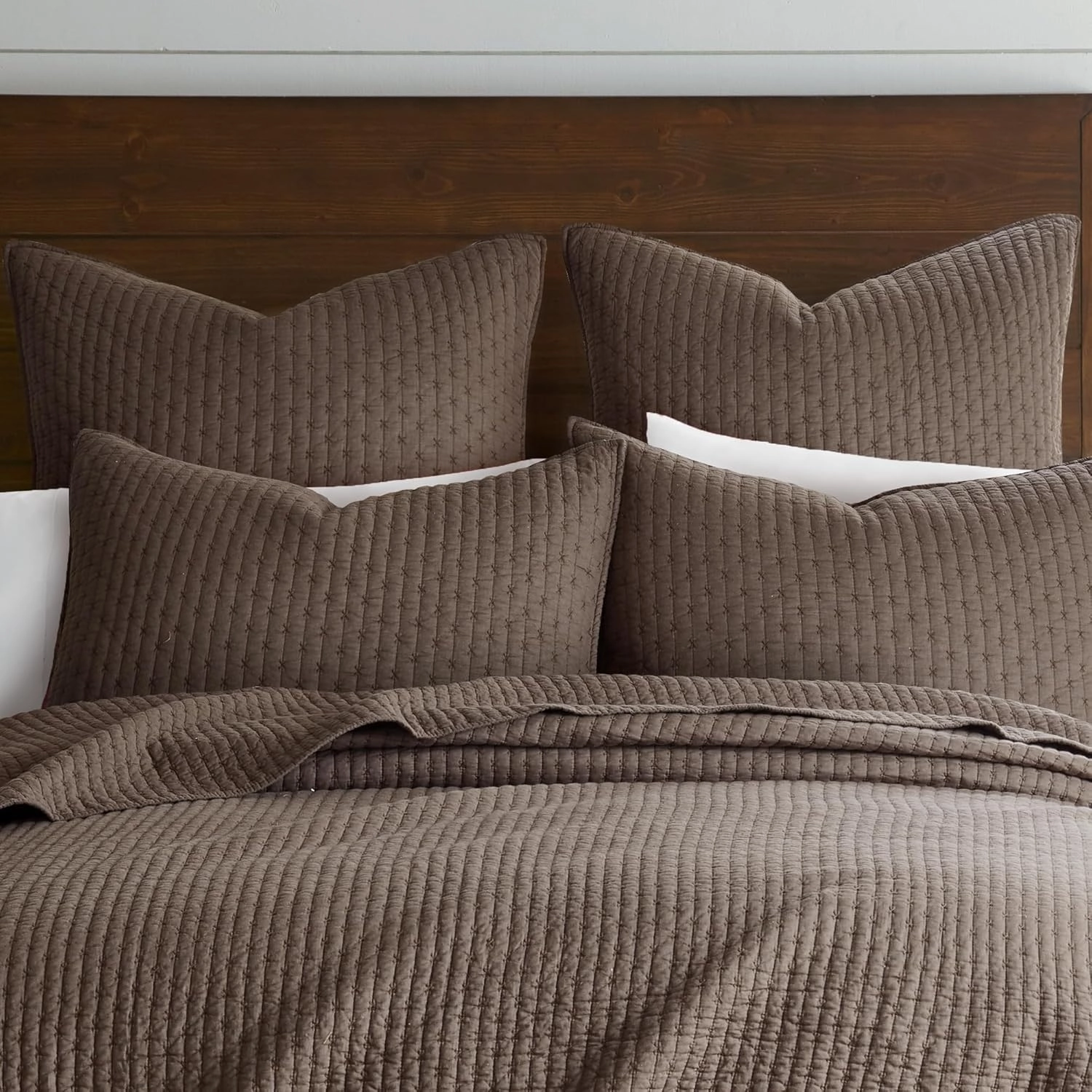 Levtex Home - Cross Stitch Cocoa - Euro Shams Set of Two - (26x26in.), No Insert - Cross Stitched Pattern - Cotton Fabric