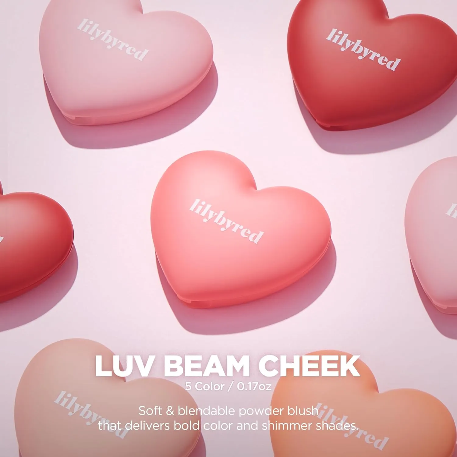 lilybyred Luv Beam Cheek | Heart-Shaped Korean Powder Blush, Soft Matte Finish with Subtle Shimmer, Blendable & Buildable, Lightweight & Long-Lasting, Natural Flush, 0.16 oz. (03 Flush Orange)
