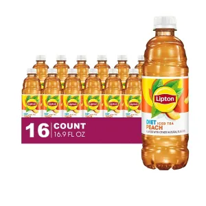 Lipton Diet 16-Pack Diet Peach Iced Black Tea Plastic Bottle 16.9 fl oz